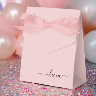 Blozen Stof Roze Meisjesachtig Script Monogram Naa Bedankdoosjes