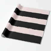 Blozen & Zwarte Ruw-Rand Strepenpatroon Trouwjurk Cadeaupapier (Uitgerold)