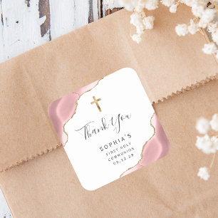 Blozend Gouden Agaat Eerste Heilige Communie Dank  Vierkante Sticker