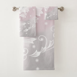 Blozend grijs witte bloemrijke fantasie bad handdoek