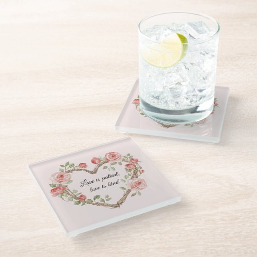 Blozend Romantische Roos Bloemhart Liefde Glazen Onderzetter (Schuin)