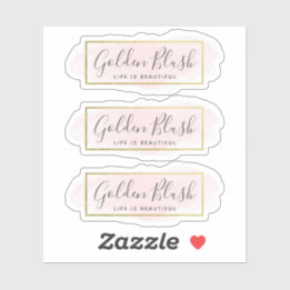 Blozend Roze Aquarel & Modern Goud 3-delig Logo Sticker