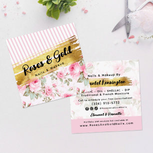 Blozend Roze Aquarel Rozen & Goud Shabby Chic Vierkante Visitekaartje