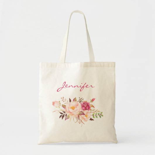 Blozend Roze Bloem & Naam Tote Bag (Voorkant)