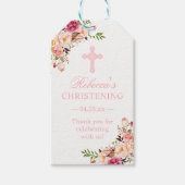 Blozend Roze Bloemen Doop Dankjewel Cadeaulabel (Voorkant)