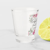 Blozend Roze Bloemig Gelukkig Na De Bruiloft Shot Glas (Links)