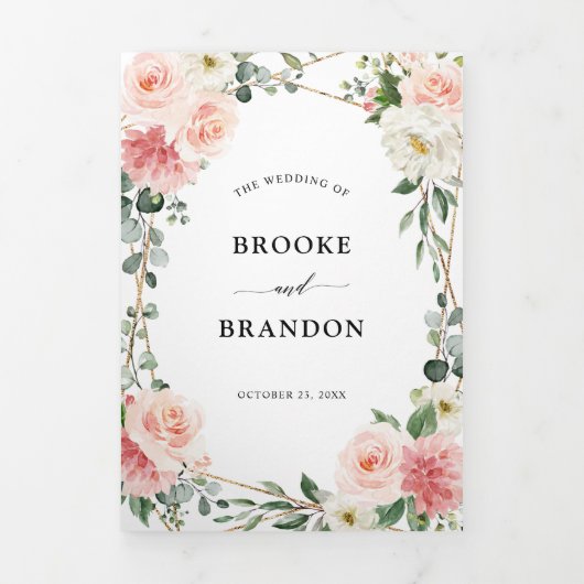 Blozend Roze Bloemige Gouden Geometrische Botanisc Drieluik Aankondiging (Cover)