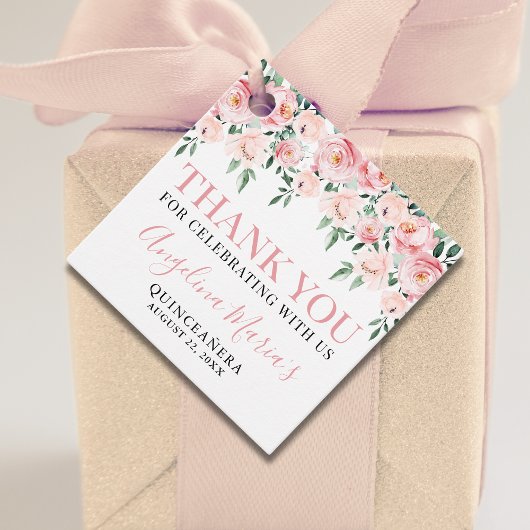 Blozend Roze Bloemige Quinceañera Dank Je Geschenk Bedankjes Labels
