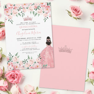 Blozend Roze Bloemige Quinceanera Uitnodiging