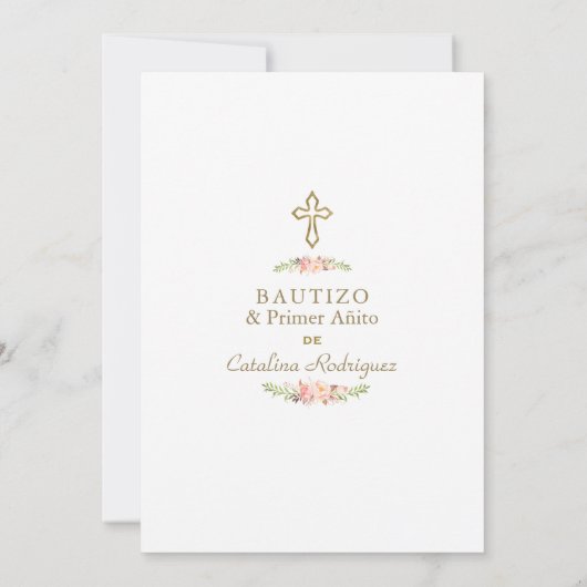 Blozend Roze Bloemige Spaanse 1e Verjaardag & Doop Kaart (Achterkant)