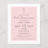 Blozend Roze | Eerste Communie Budget Uitnodiging (Voorkant)