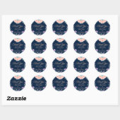Blozend Roze en Marineblauw Bloemig Elegant Modern Ronde Sticker (Vel)