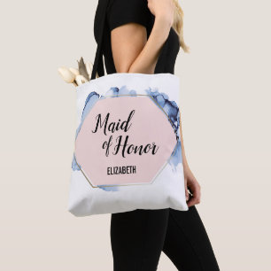 Blozend Roze Goud Blauw Aquarel Trouwmeisje Draagtas
