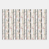 Blozend Roze Goud Zwart Bloemen Strepen Haar Verja Inpakpapier Vel (Voorkant)