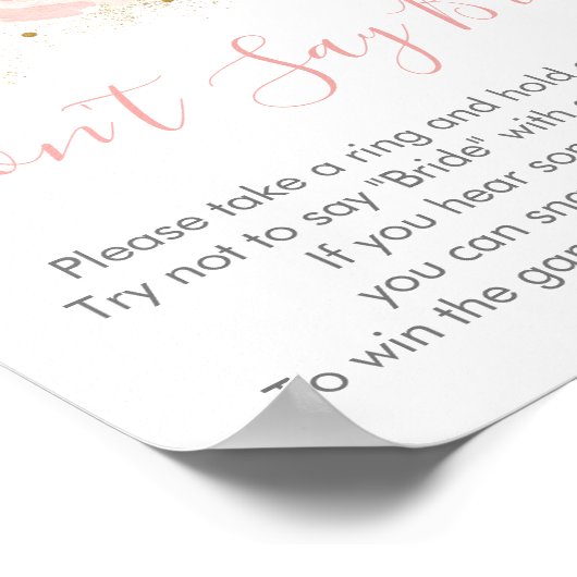 Blozend Roze Gouden Bloem 'Zeg Niet Bruid' Spel Poster (Hoek)