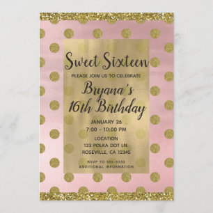 Blozend Roze & Gouden Glitter Stippen Sweet 16 Zes Kaart