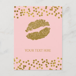 Blozend Roze & Gouden Nep Folie Confetti Stippen Briefkaart