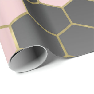 Blozend Roze Grijs & Goud Zeshoek Modern Glamour Cadeaupapier