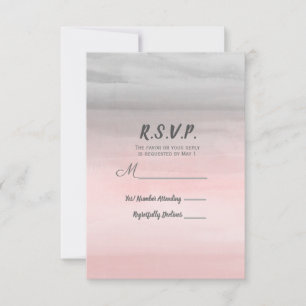 Blozend Roze & Grijs Moderne Waterverf RSVP Antwoo Kaartje