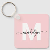 Blozend Roze Initiële Naam Monogram Sleutelhanger (Voorkant)