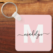 Blozend Roze Initiële Naam Monogram Sleutelhanger (Voorkant)