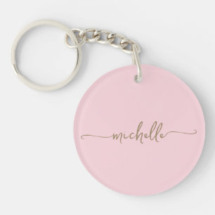 Blozend Roze Minimalistische Gouden Monogram Naam  Sleutelhanger