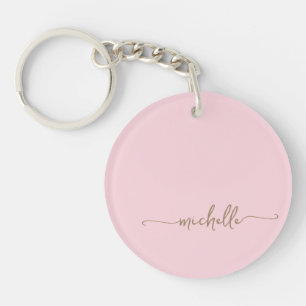 Blozend Roze Minimalistische Gouden Monogram Naam  Sleutelhanger