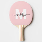 Blozend Roze Moderne Script Naam Meisjes Monogram Tafeltennisbatje (Voorkant)