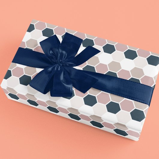 Blozend Roze Navy Blauwe Hexagoon Hex Cadeaupapier