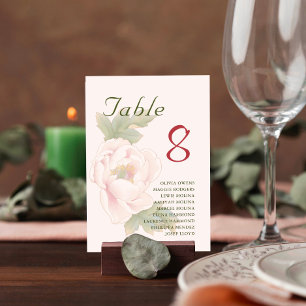 Blozend Roze Pioen Bloem Gast Naam Tafel Nummer Kaart
