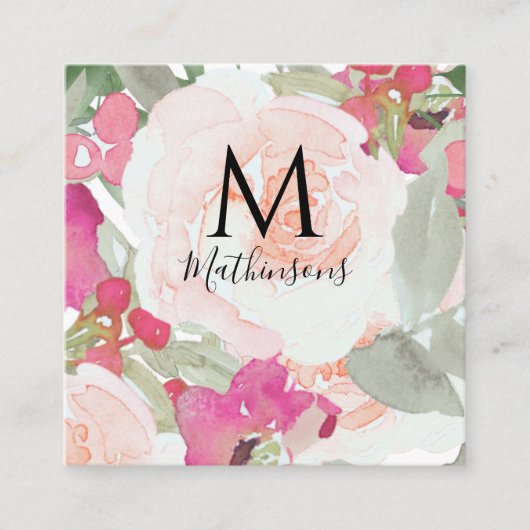 Blozend Roze Salie Waterverf Bloemige Bruiloft Informatiekaartje (Voorkant)
