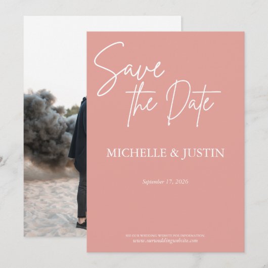 Blozend Roze Save The Date (Voorkant / Achterkant)