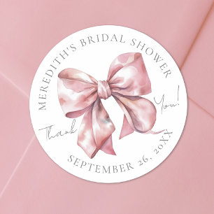 Blozend Roze Strik Bruidsdouche Ronde Sticker