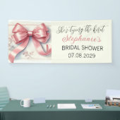 Blozend Roze Strik Zij knoopt de knoop Bruidsfeest Spandoek (Beurs)