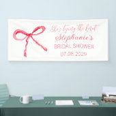 Blozend Roze Strik Zij knoopt de knoop Bruidsfeest Spandoek (Beurs)