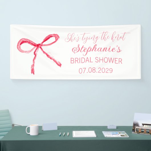 Blozend Roze Strik Zij knoopt de knoop Bruidsfeest Spandoek (Beurs)