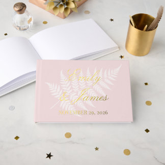 Blozend Roze Witte Varens Eenvoudig Elegant Goud Gastenboek