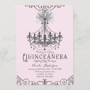 Blozend Roze Zilver Wit Boog Quinceañera 15 15e Ve Kaart