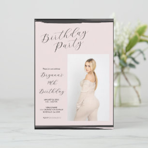 Blozend Roze & Zwart Foto Trendy Moderne Verjaarda Kaart