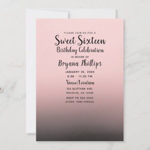 Blozend Roze Zwart Ombre Modern Chique Sweet 16 Fe Kaart