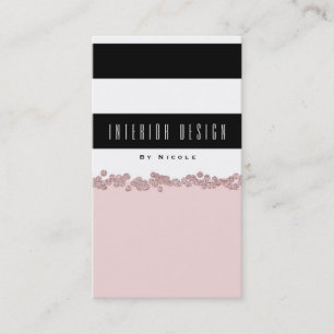 Blozend Roze Zwart & Witte Streep Roze Goud Glam Visitekaartje