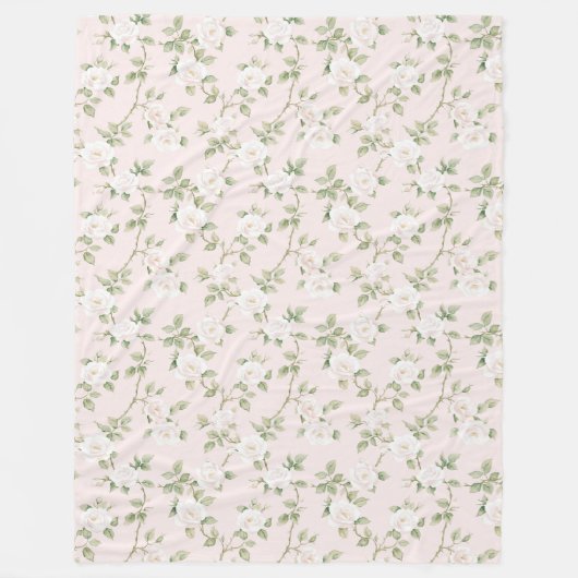 Blozend Witte Bloem Fleece Deken (Voorkant)