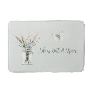 Blozende blauwe bloemen pot vlinder badmat