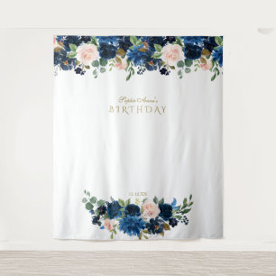 Blozende blauwe bloemen verjaardag Photo Booth Pro Wandkleed