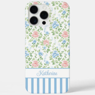 Blozende blauwe waterverf bloemige monogram iPhone 16 pro max hoesje