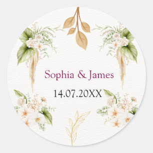 Blozende bloem gouden geometrische bruiloft ronde sticker