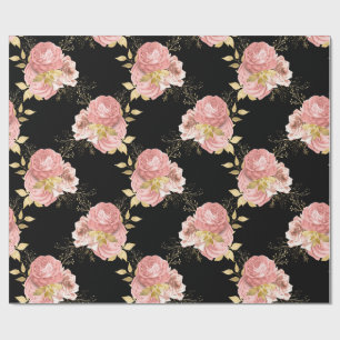 Blozende bloem zwarte & gouden romantische cadeauv cadeaupapier