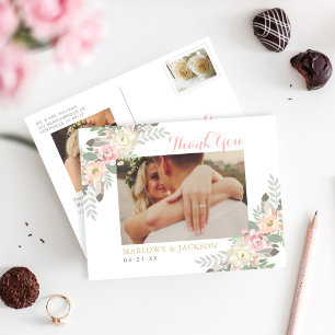Blozende bloemen bedankkaart trouwfoto briefkaart