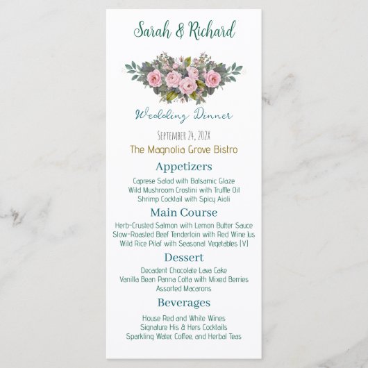 Blozende Bloemen Bruiloft Menu (Voorkant)