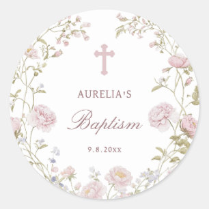 Blozende Bloemen Doop Ronde Sticker